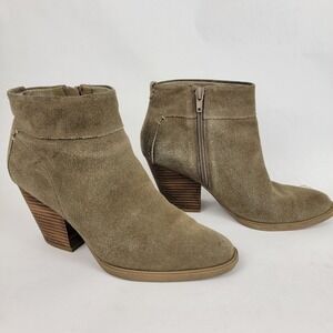 Steve Madden Womens 8.5 Suede Ankle Boots Block Heel Booties‎ Taupe Boho Western